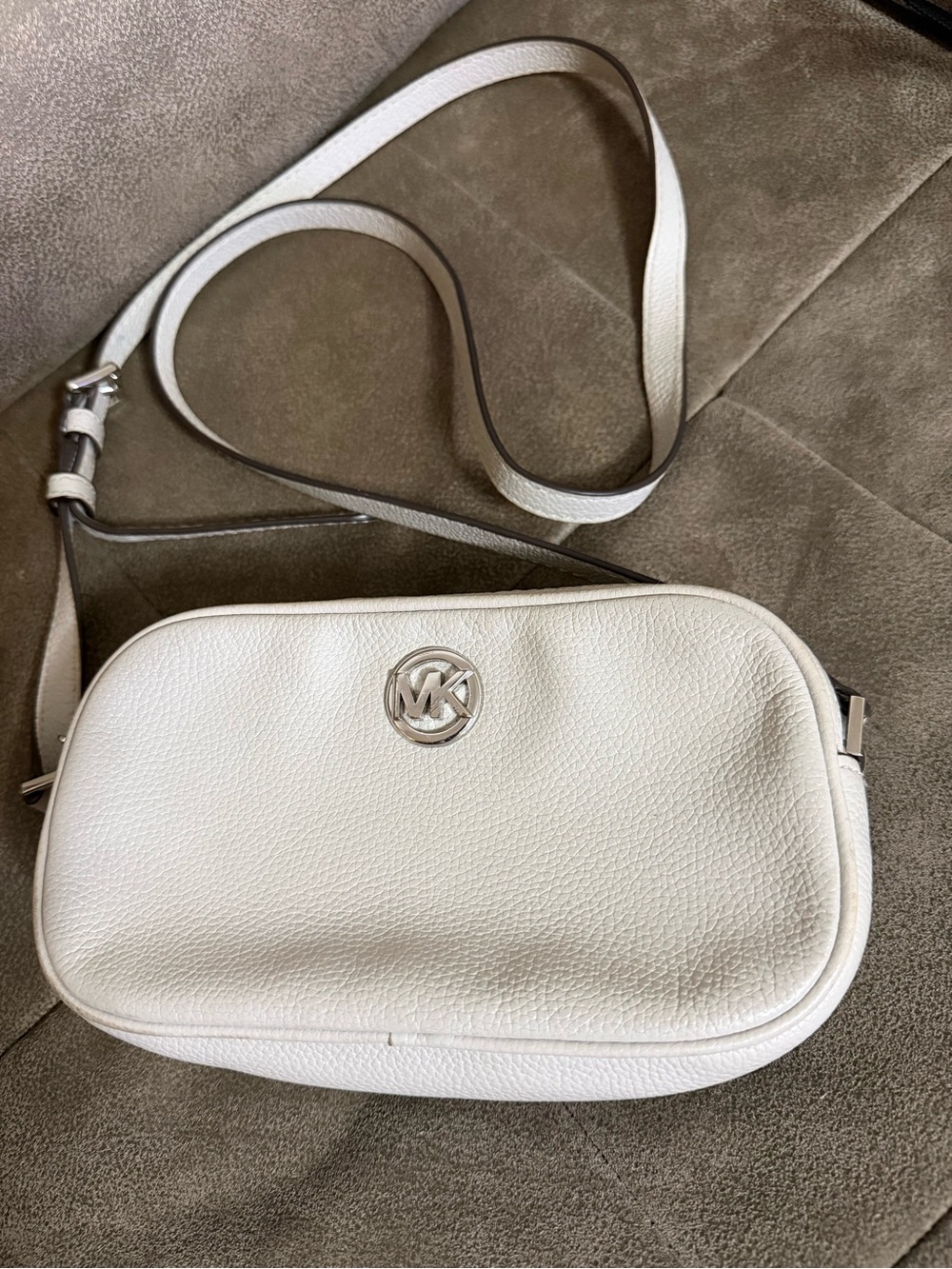 Michael Kors White Pebbled Leather Crossbody Bag